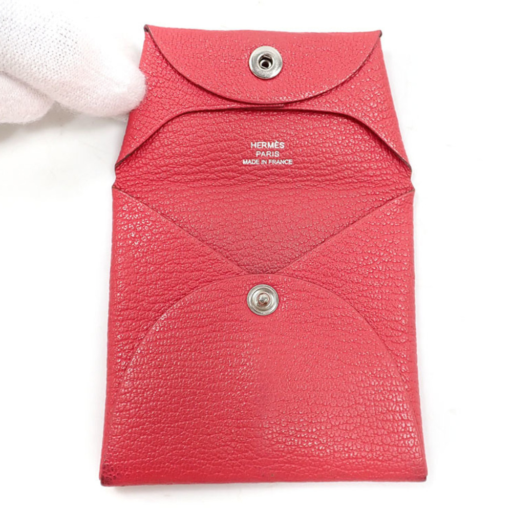 HERMES Bastia Coin Case Women's Rouge Vif Chevre N Stamp Made Around 2010 Purse - Picture 8 of 10